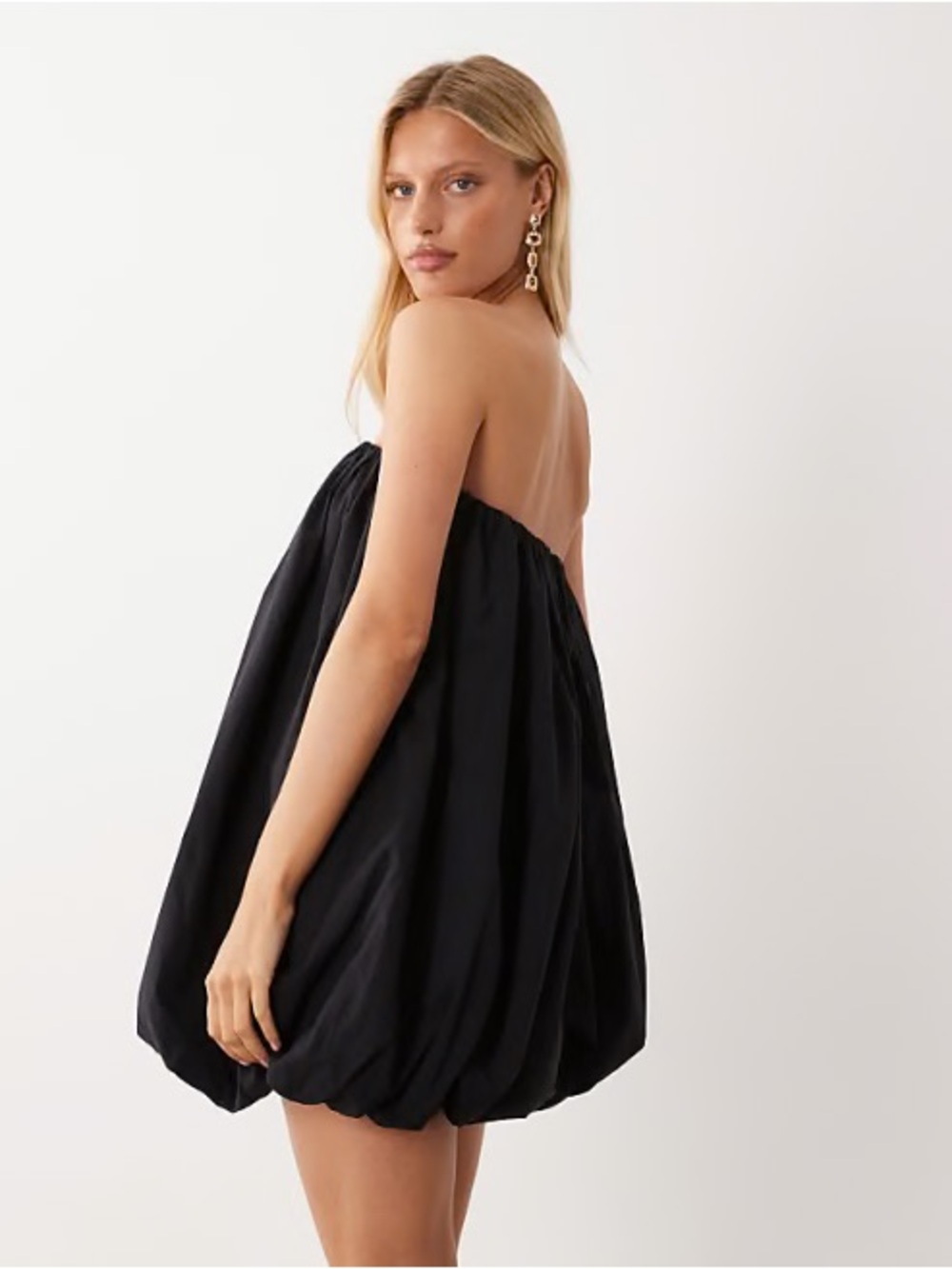 Musera Black Strapless Bubble Hem Babydoll Mini Dress NWT L - Picture 2 of 6